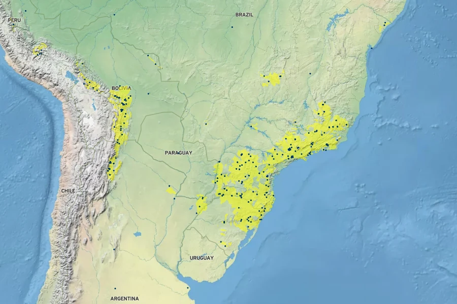 Erythrina falcata Native Range