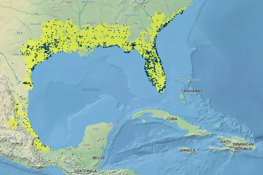 Erythrina herbacea Native Range