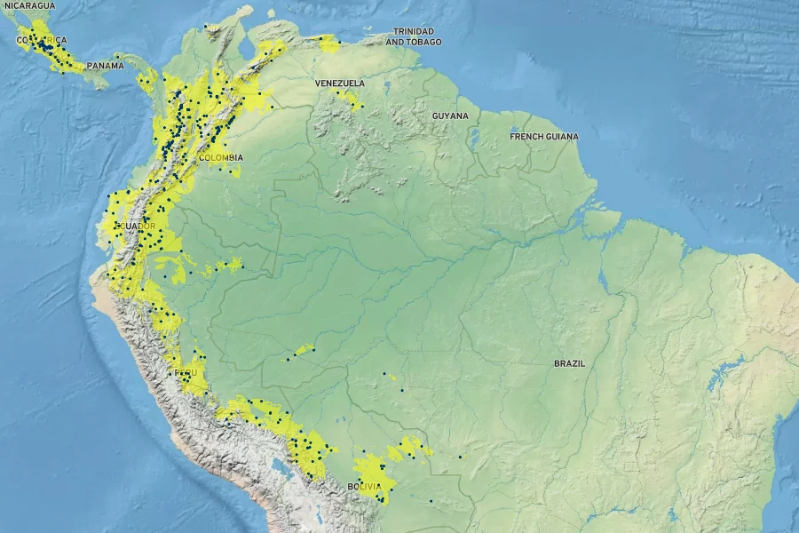 Erythrina poeppigiana Native Range