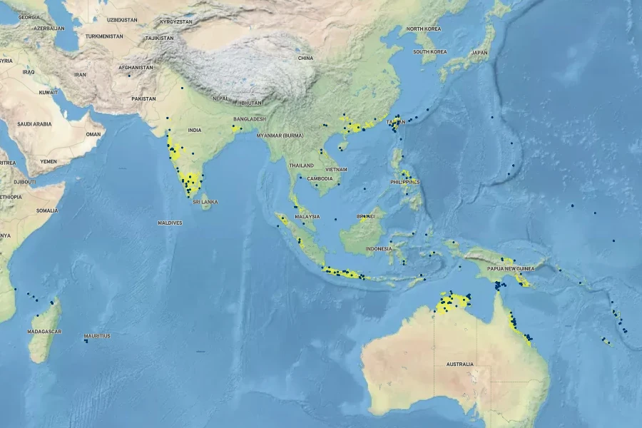 Erythrina variegata Native Range