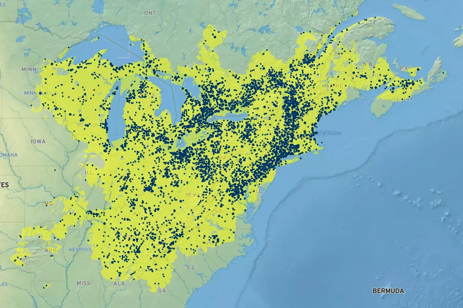 Erythronium americanum Native Range
