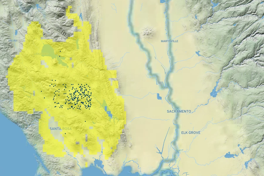 Erythronium helenae Native Range