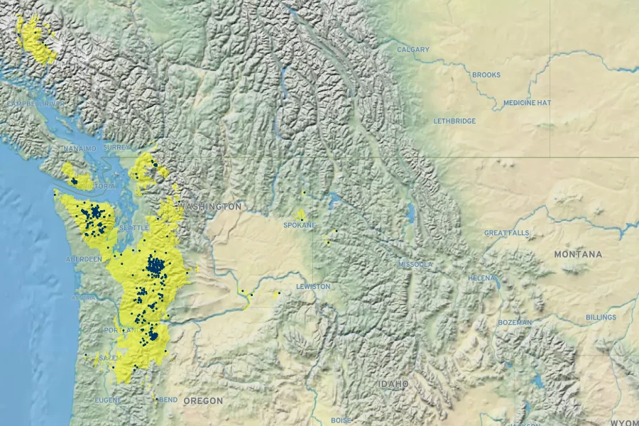 Erythronium montanum Native Range