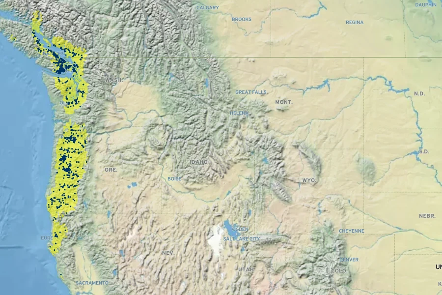 Erythronium oregonum Native Range