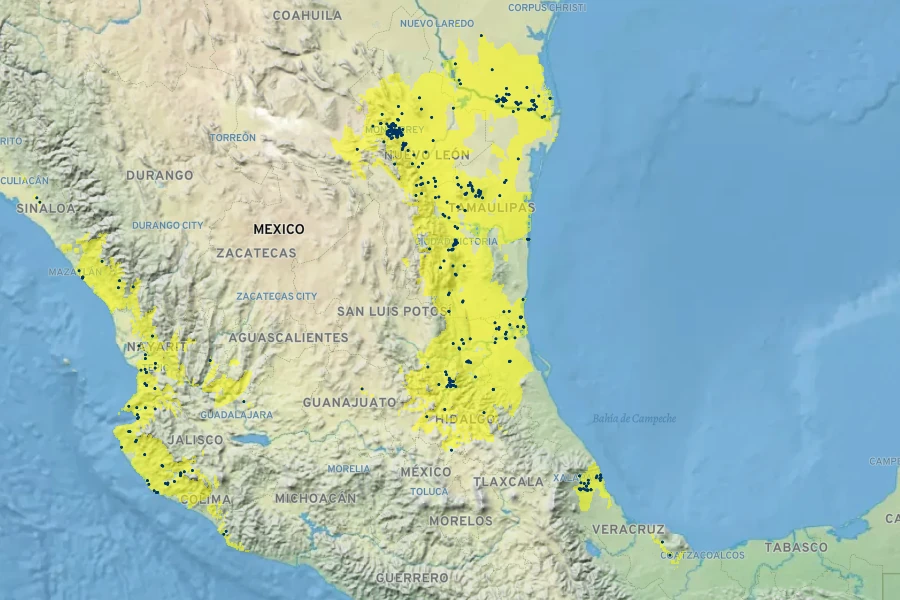 Erythrostemon mexicanus Native Range