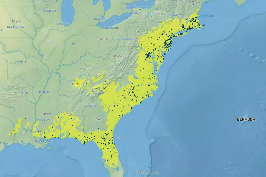 Eubotrys racemosa Native Range