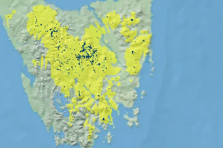Eucalyptus gunnii Native Range