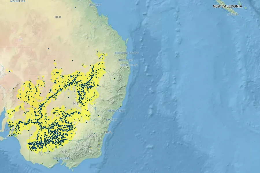 Eucalyptus largiflorens Native Range