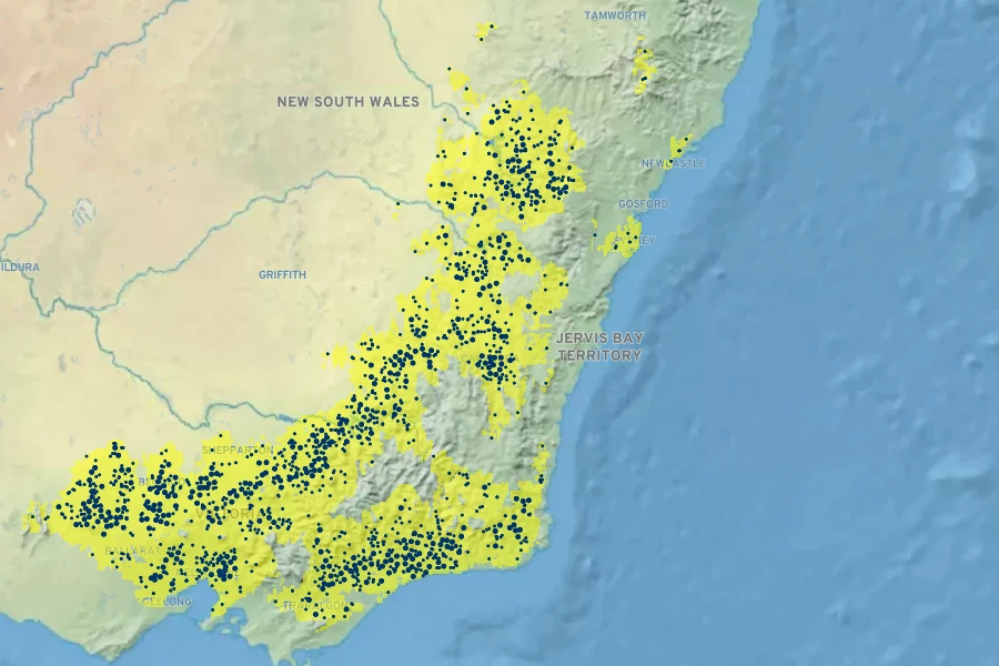 Eucalyptus polyanthemos Native Range