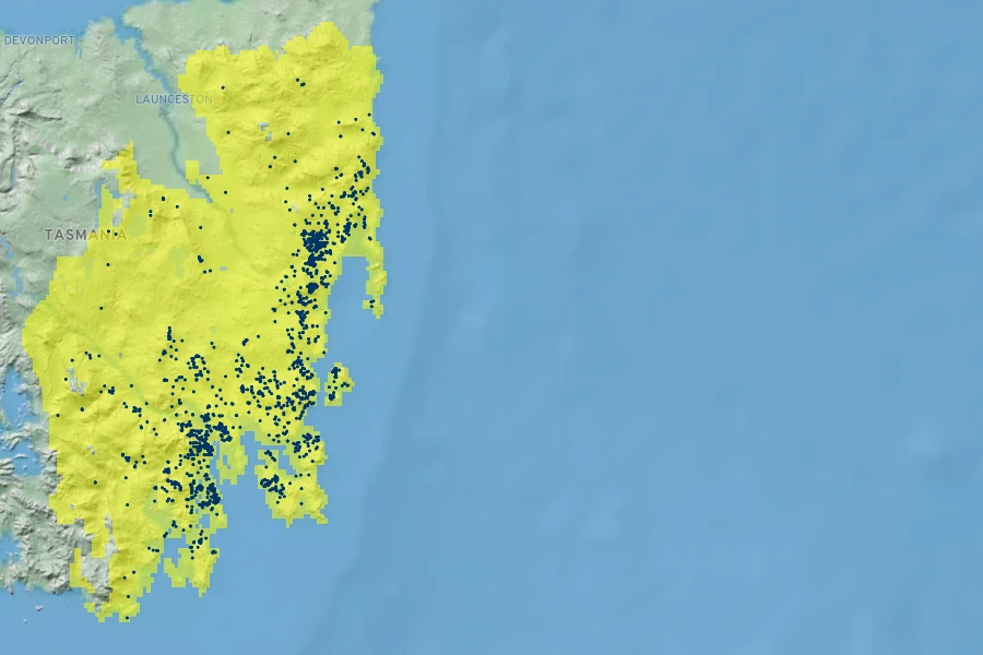 Eucalyptus pulchella Native Range