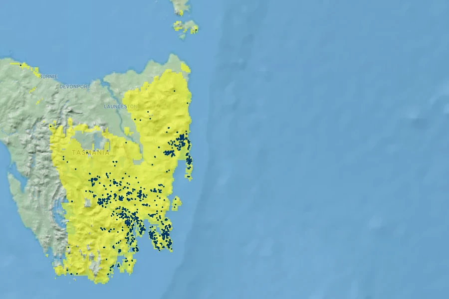 Eucalyptus tenuiramis Native Range