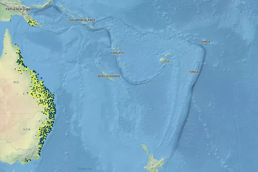 Eucalyptus tereticornis Native Range