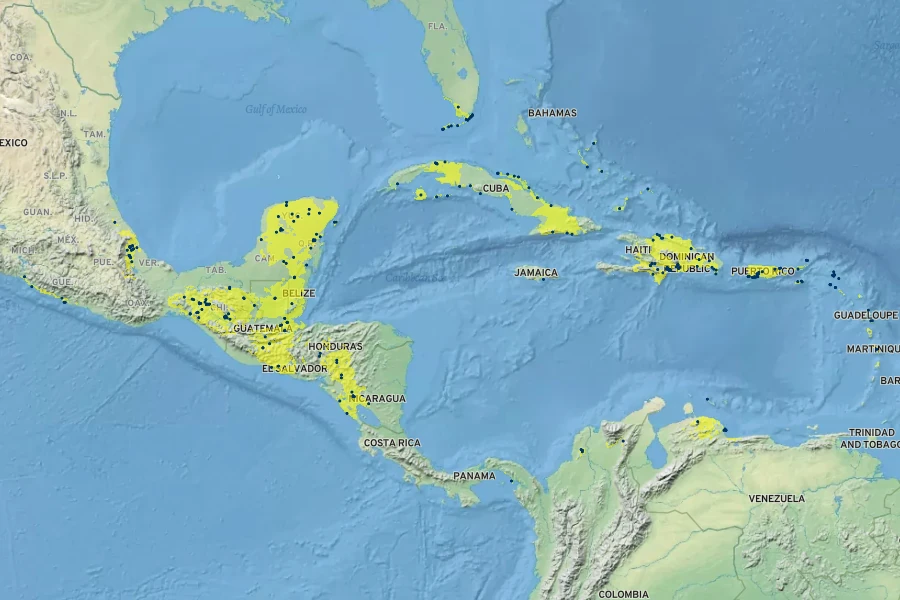 Eugenia rhombea Native Range