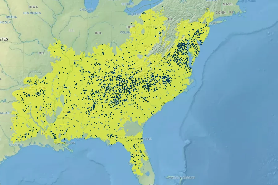 Euonymus americanus Native Range
