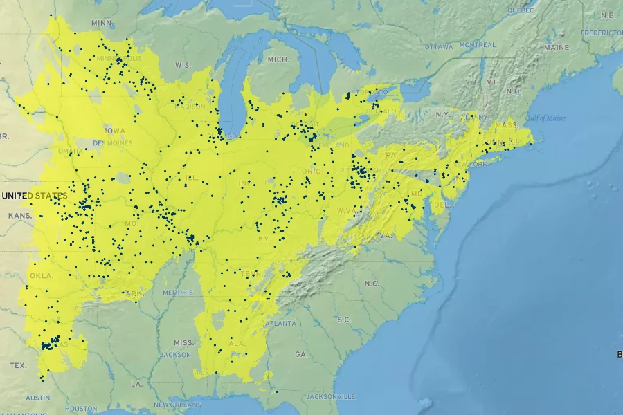 Euonymus atropurpureus Native Range