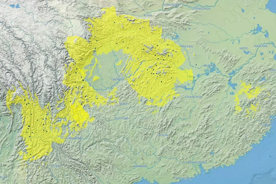 Euonymus cornutus Native Range