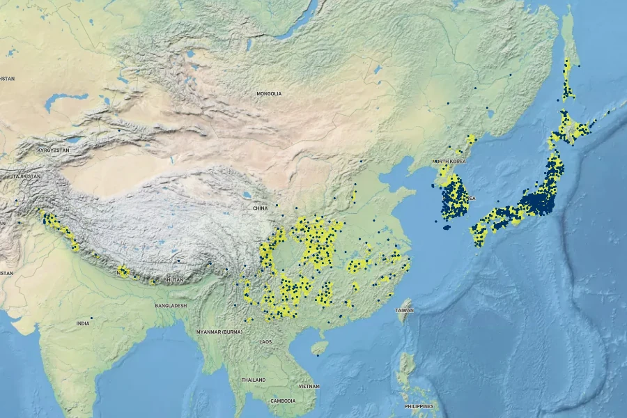 Euonymus hamiltonianus Native Range