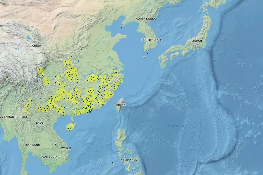 Euonymus nitidus Native Range