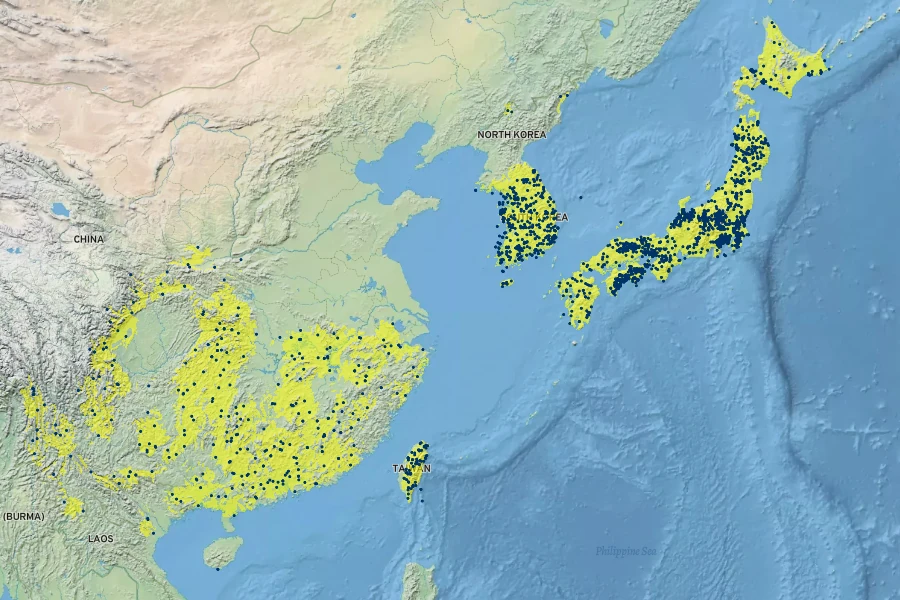 Eupatorium chinense Native Range