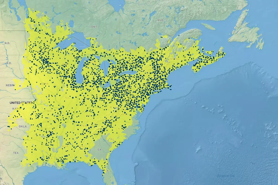Eupatorium perfoliatum Native Range