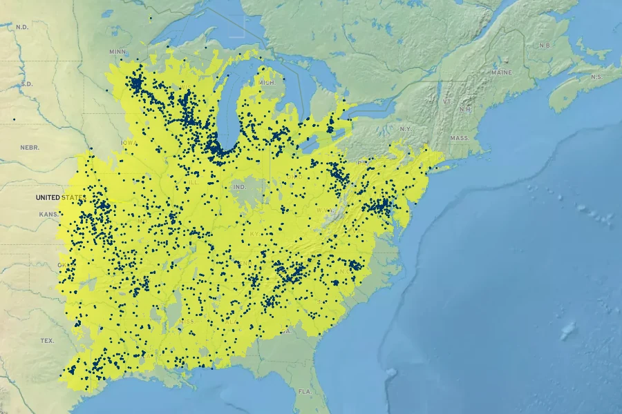 Euphorbia corollata Native Range