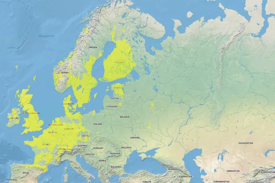 Euphrasia nemorosa Native Range