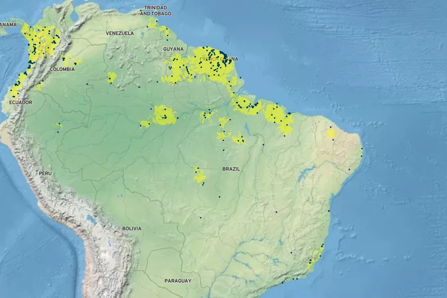 Euterpe oleracea Native Range