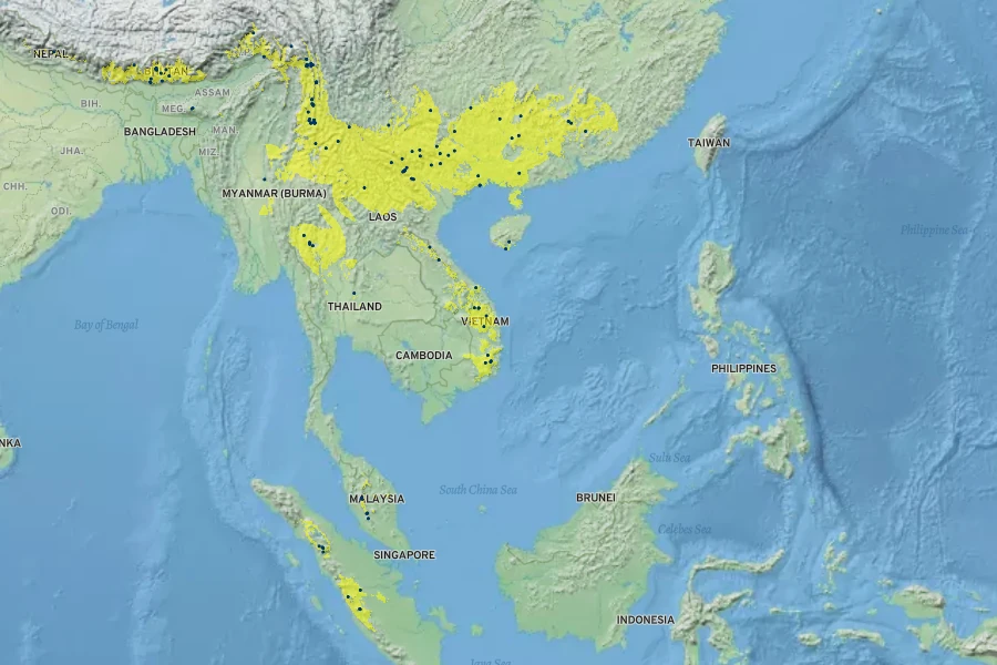 Exbucklandia populnea Native Range