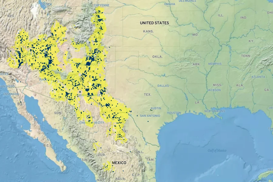 Fallugia paradoxa Native Range