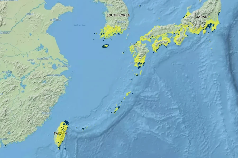 Farfugium japonicum Native Range