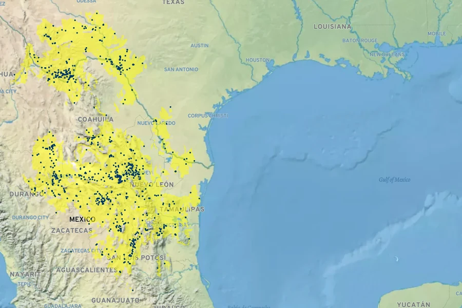 Ferocactus hamatacanthus Native Range