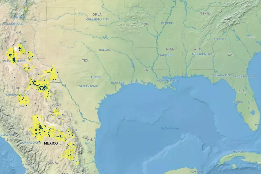 Ferocactus uncinatus Native Range