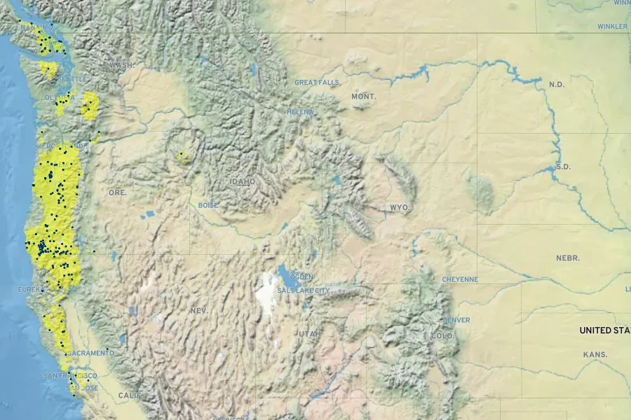 Festuca idahoensis subsp. roemeri Native Range