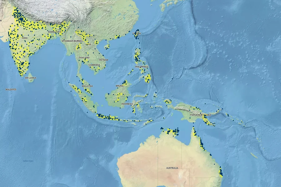 Ficus benjamina Native Range