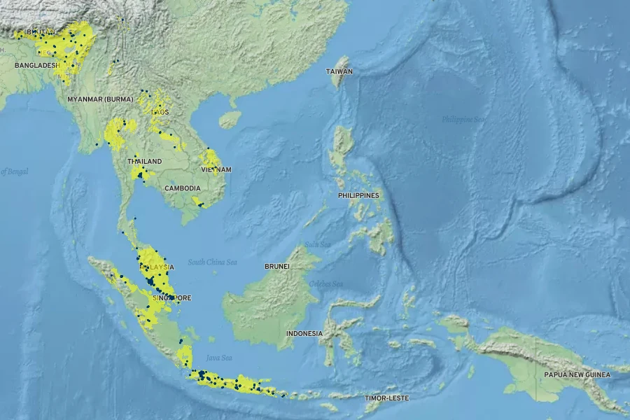Ficus elastica Native Range