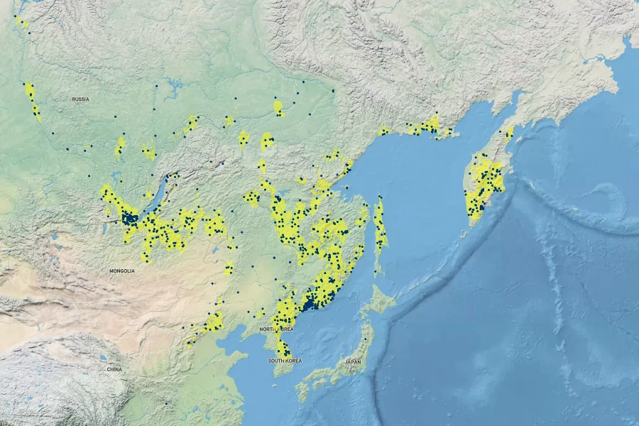 Filipendula digitata Native Range