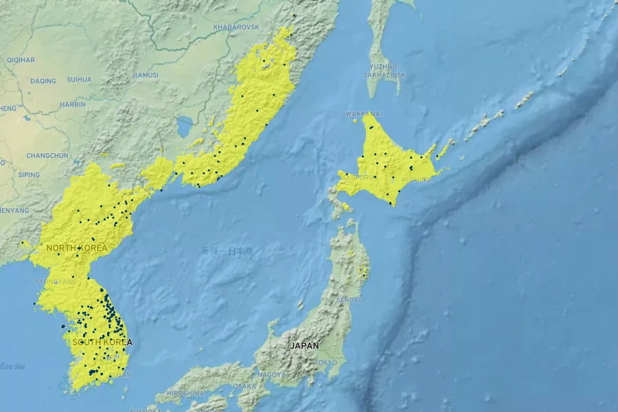 Filipendula glaberrima Native Range