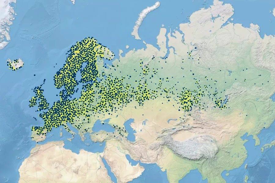 Filipendula ulmaria Native Range