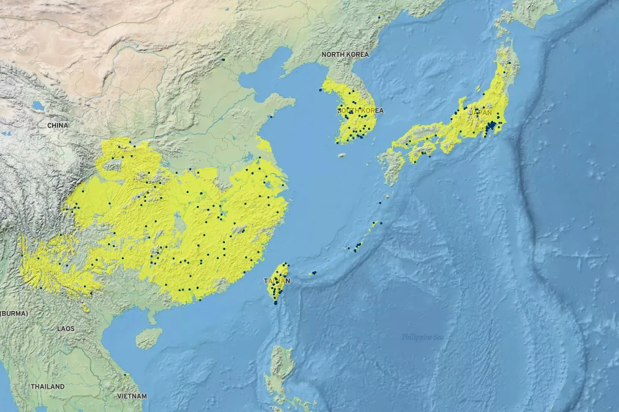 Firmiana simplex Native Range