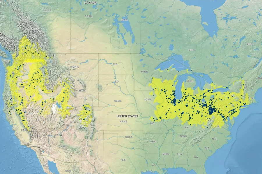 Floerkea proserpinacoides Native Range