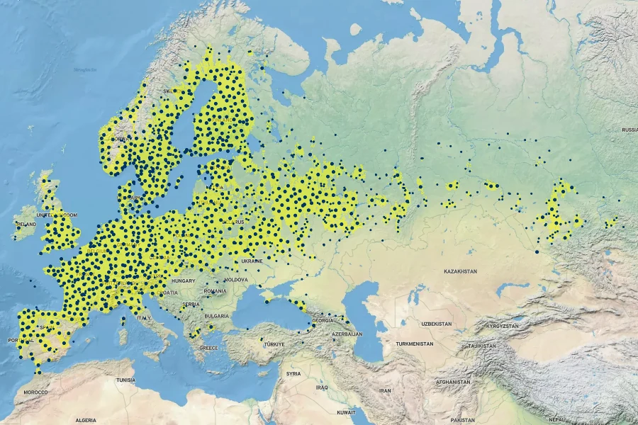 Frangula alnus Native Range