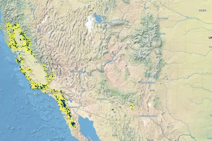 Frangula californica subsp. tomentella Native Range