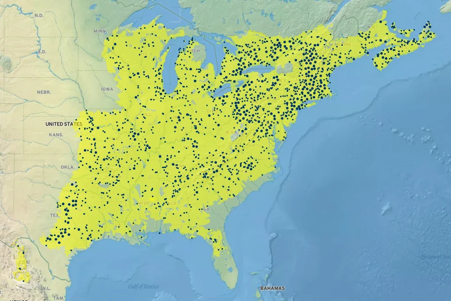 Fraxinus americana Native Range