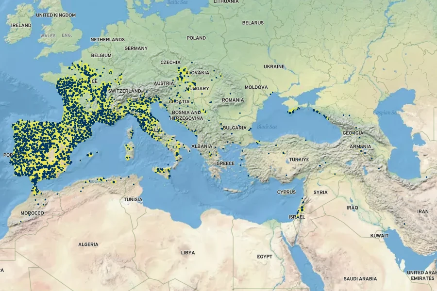 Fraxinus angustifolia Native Range