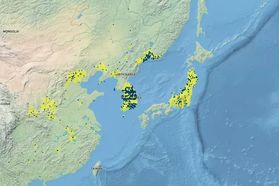 Fraxinus chinensis subsp. rhynchophylla Native Range