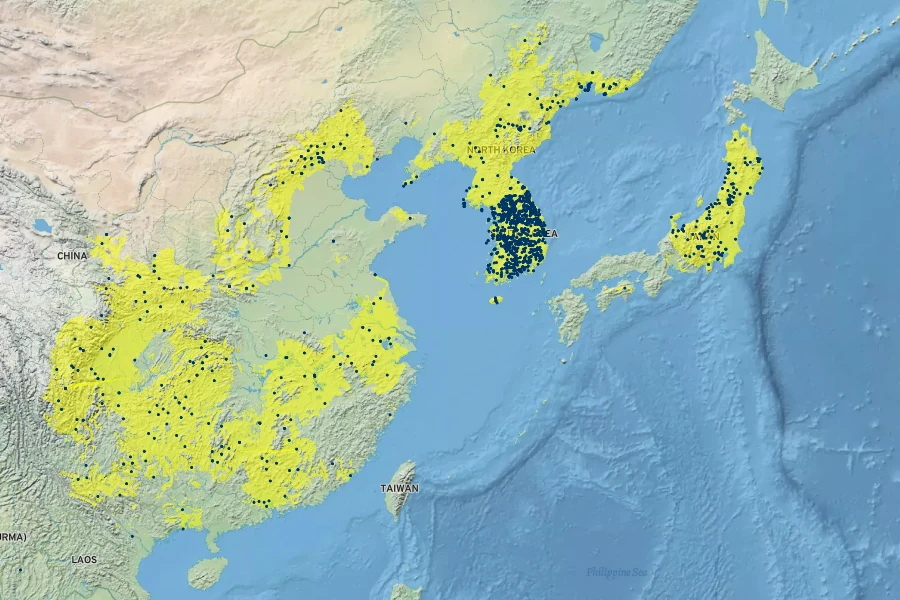 Fraxinus chinensis Native Range