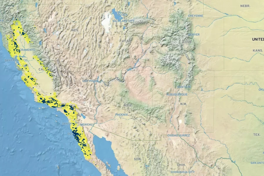 Fraxinus dipetala Native Range