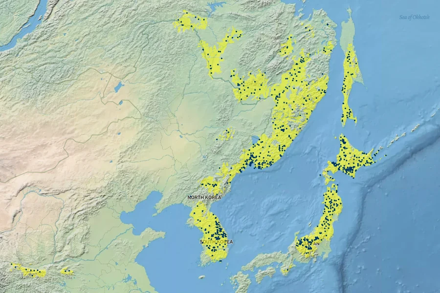Fraxinus mandshurica Native Range