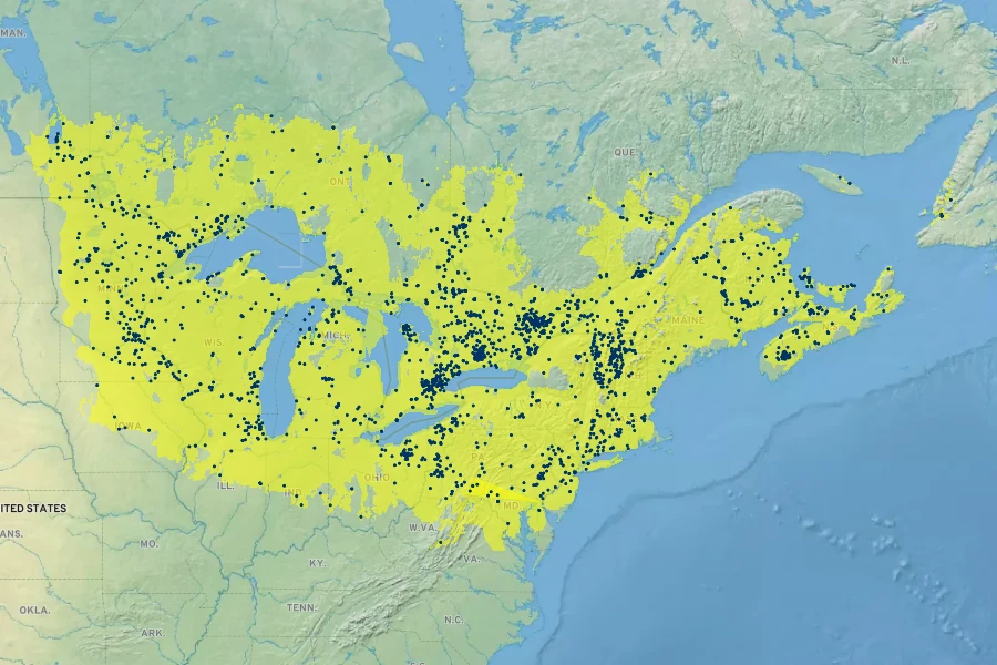 Fraxinus nigra Native Range