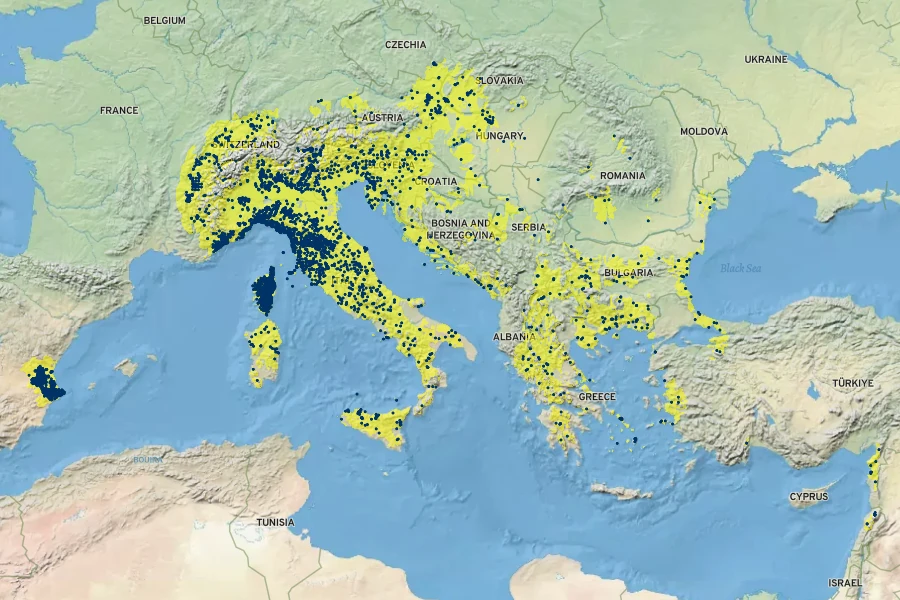 Fraxinus ornus Native Range